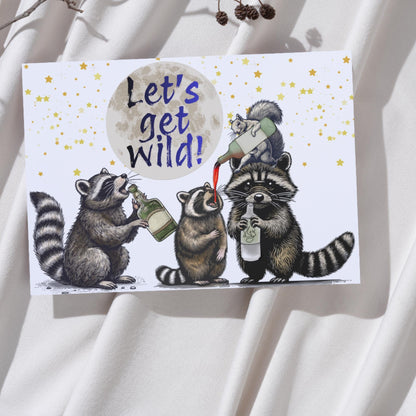 Raccoon A4 Print, High Quality Wall Art, Home Bar Drinks Funny Poster, Quirky Decor, Drunk Raccoons, Let's Get Wild, Secret Santa