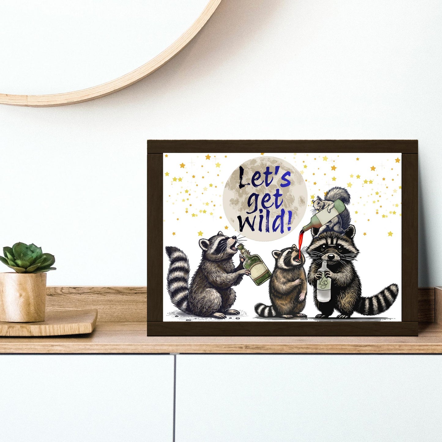 Raccoon A4 Print, High Quality Wall Art, Home Bar Drinks Funny Poster, Quirky Decor, Drunk Raccoons, Let's Get Wild, Secret Santa