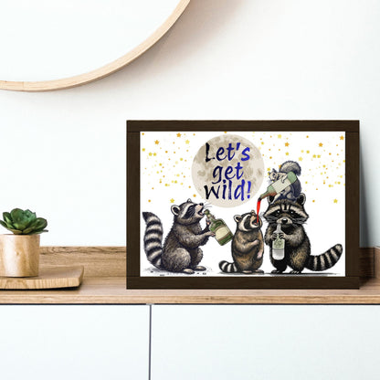 Raccoon A4 Print, High Quality Wall Art, Home Bar Drinks Funny Poster, Quirky Decor, Drunk Raccoons, Let's Get Wild, Secret Santa