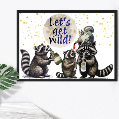 Raccoon A4 Print, High Quality Wall Art, Home Bar Drinks Funny Poster, Quirky Decor, Drunk Raccoons, Let's Get Wild, Secret Santa