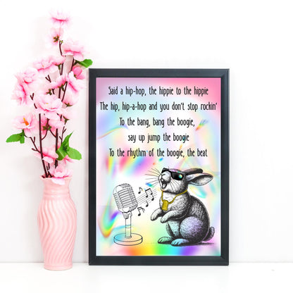 Rap Rabbit A4 Print, Sugarhill Gang High Quality Wall Art, Home Bar Funny Poster, Quirky Decor, Rappers Delight, Secret Santa