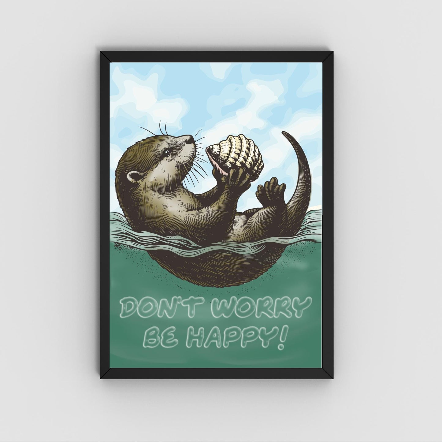 Otter Painting A4 Print, High Quality Wall Art, Home Bar Funny Poster, Quirky Decor, Don't Worry Be Happy, Secret Santa, Cute Otter Gift