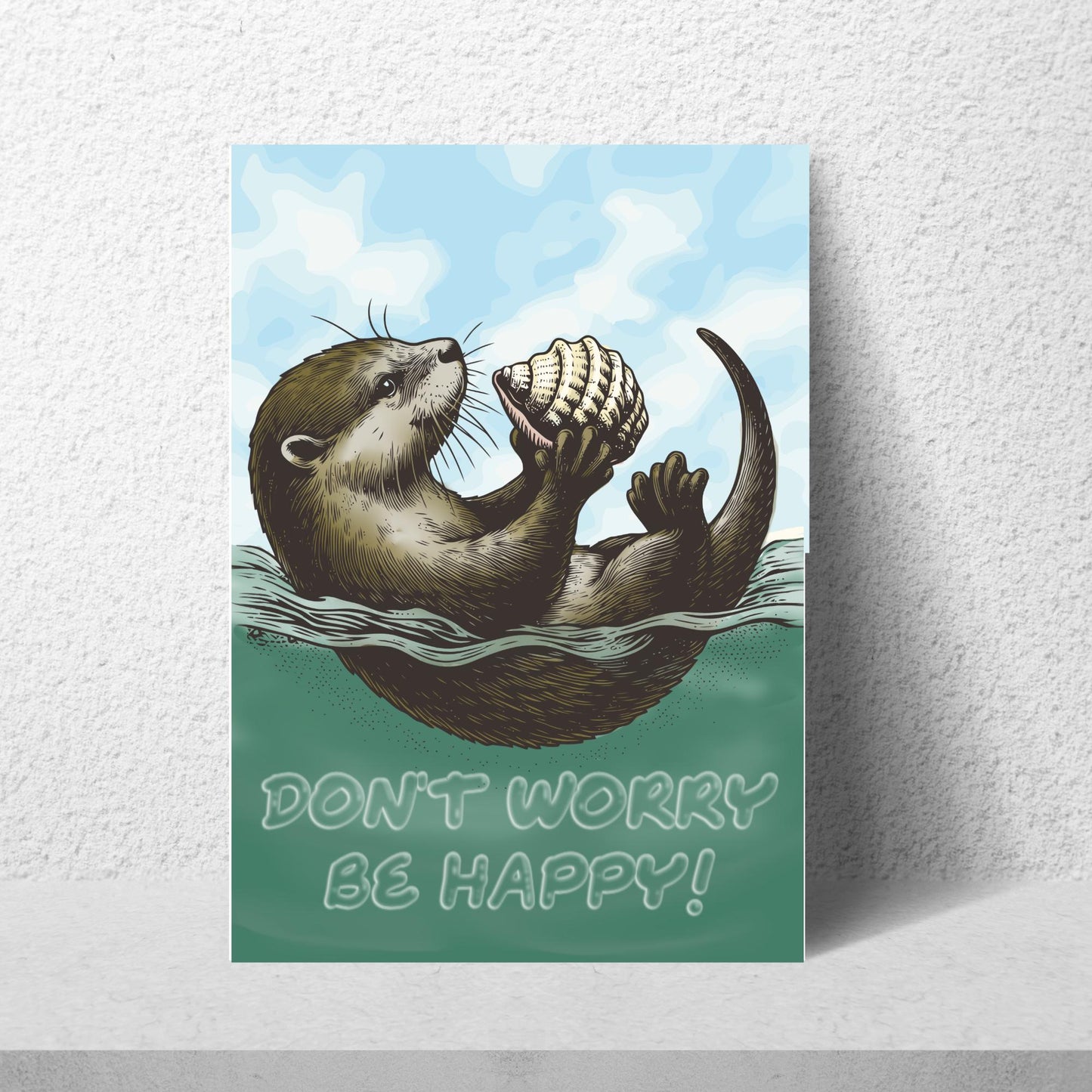 Otter Painting A4 Print, High Quality Wall Art, Home Bar Funny Poster, Quirky Decor, Don't Worry Be Happy, Secret Santa, Cute Otter Gift