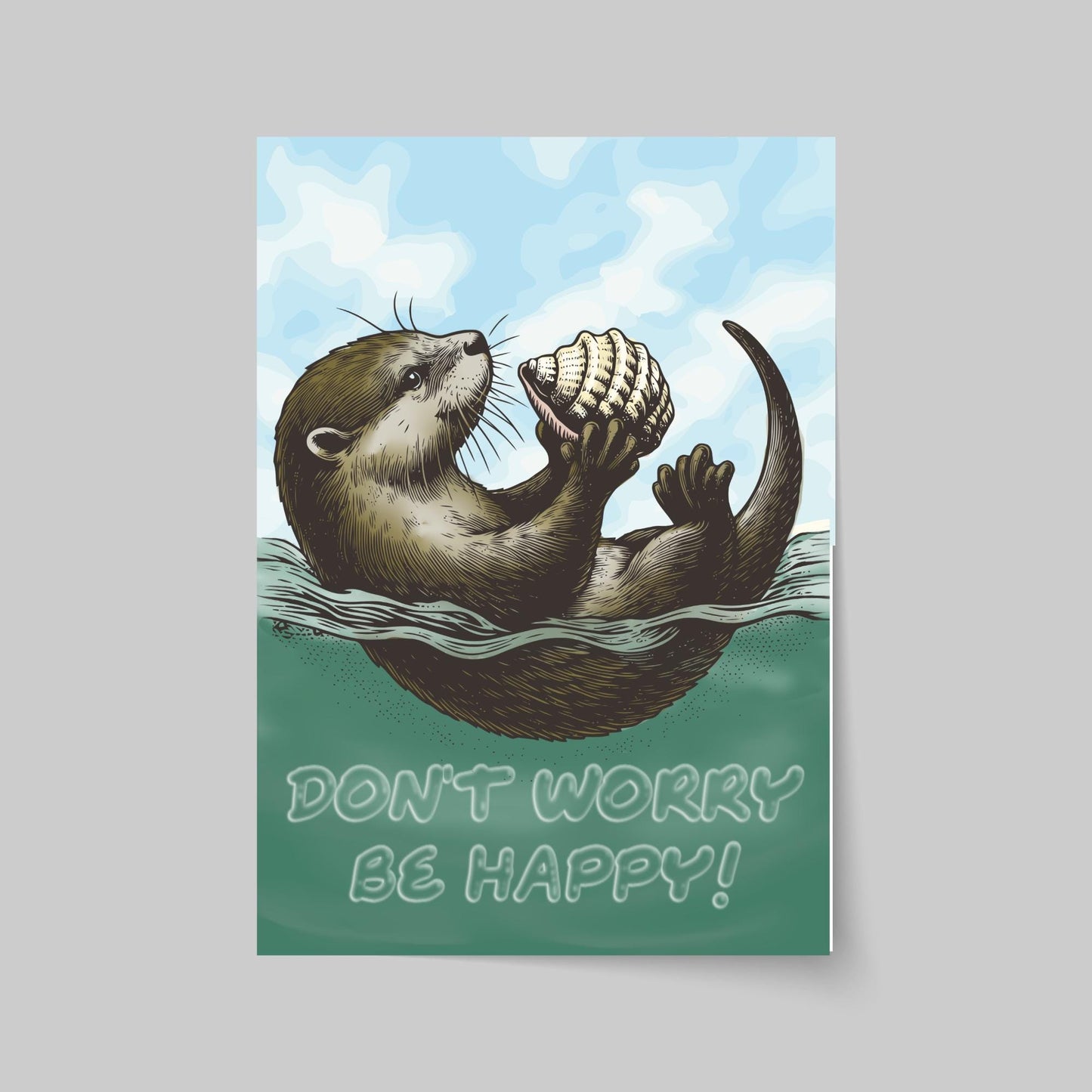 Otter Painting A4 Print, High Quality Wall Art, Home Bar Funny Poster, Quirky Decor, Don't Worry Be Happy, Secret Santa, Cute Otter Gift