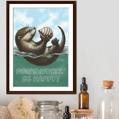 Otter Painting A4 Print, High Quality Wall Art, Home Bar Funny Poster, Quirky Decor, Don't Worry Be Happy, Secret Santa, Cute Otter Gift