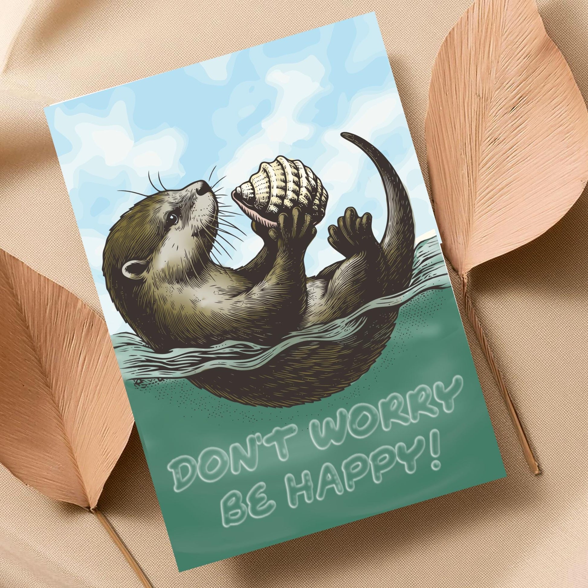 Otter Painting A4 Print, High Quality Wall Art, Home Bar Funny Poster, Quirky Decor, Don't Worry Be Happy, Secret Santa, Cute Otter Gift