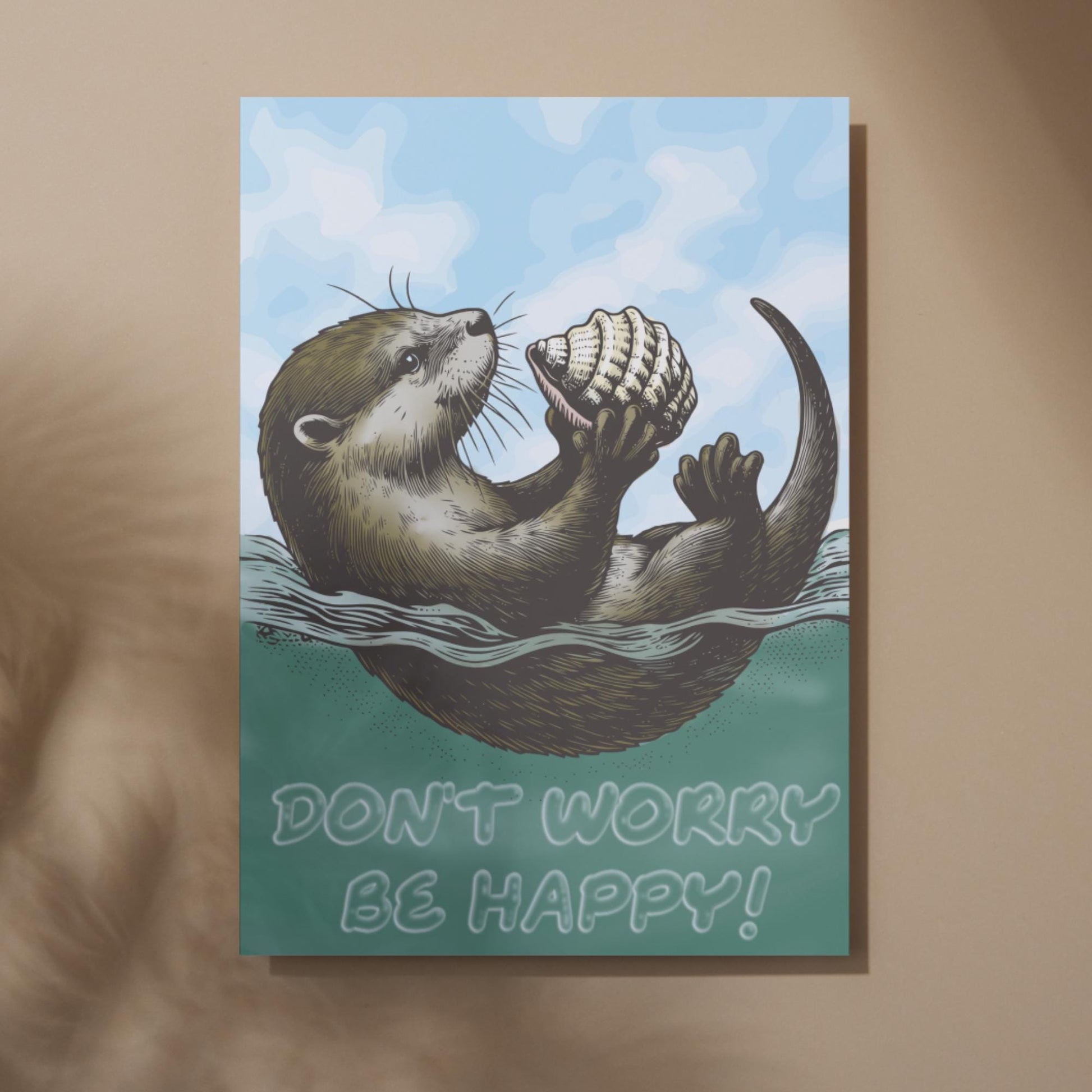 Otter Painting A4 Print, High Quality Wall Art, Home Bar Funny Poster, Quirky Decor, Don't Worry Be Happy, Secret Santa, Cute Otter Gift
