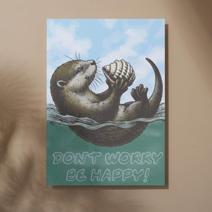 Otter Painting A4 Print, High Quality Wall Art, Home Bar Funny Poster, Quirky Decor, Don't Worry Be Happy, Secret Santa, Cute Otter Gift