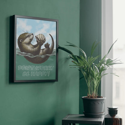Otter Painting A4 Print, High Quality Wall Art, Home Bar Funny Poster, Quirky Decor, Don't Worry Be Happy, Secret Santa, Cute Otter Gift
