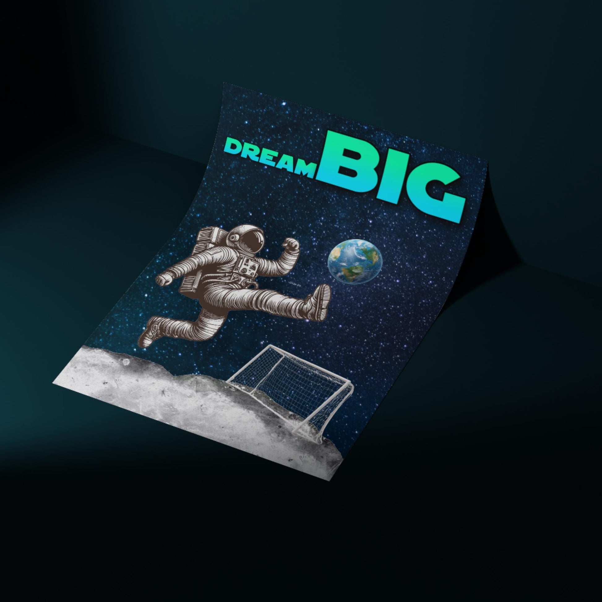 Space Football A4 Print, High Quality Wall Art, Home Bar Funny Poster, Quirky Decor, Moon Print, Secret Santa, Dream Big.