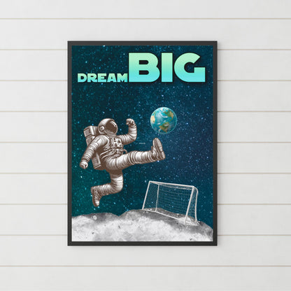 Space Football A4 Print, High Quality Wall Art, Home Bar Funny Poster, Quirky Decor, Moon Print, Secret Santa, Dream Big.