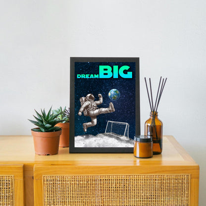 Space Football A4 Print, High Quality Wall Art, Home Bar Funny Poster, Quirky Decor, Moon Print, Secret Santa, Dream Big.
