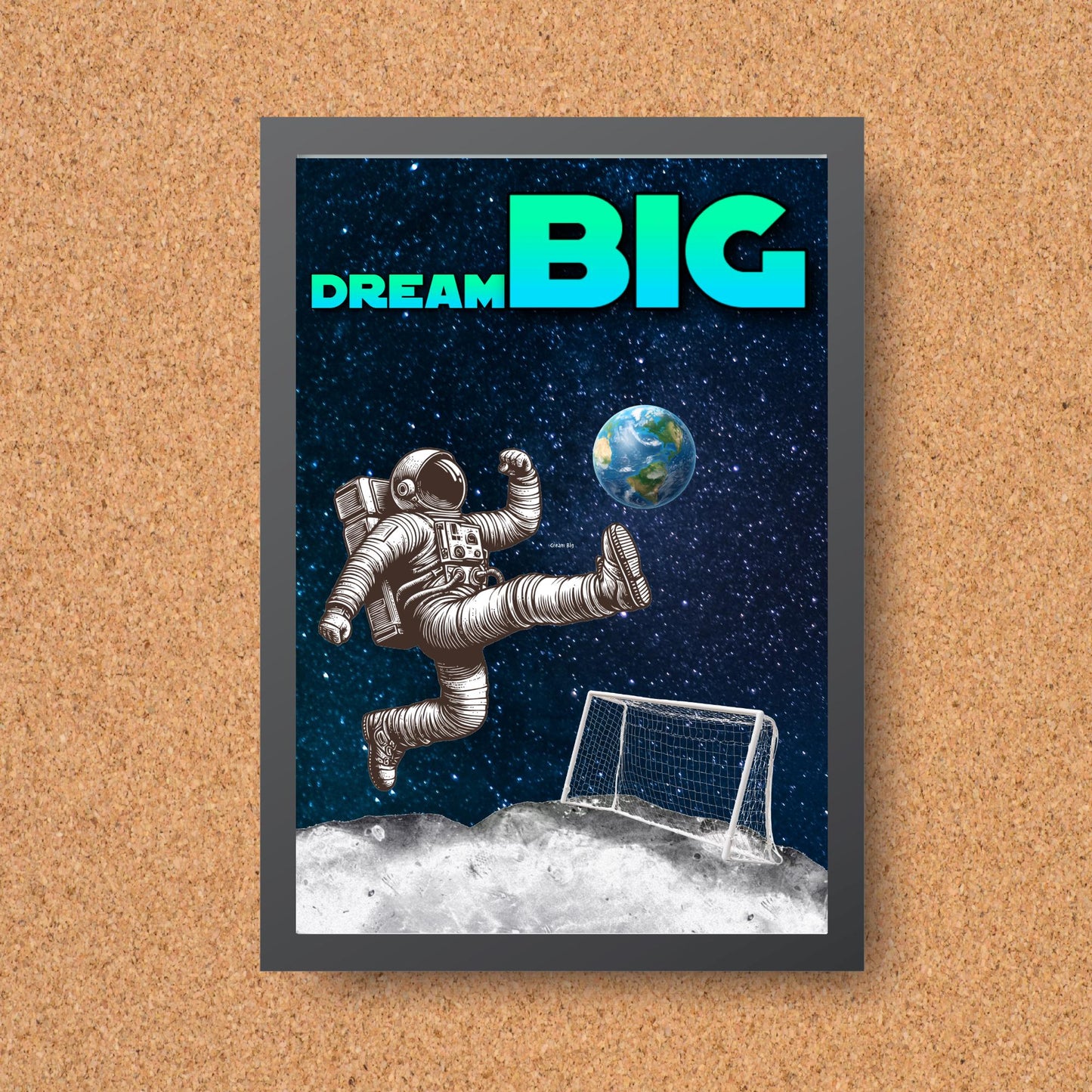 Space Football A4 Print, High Quality Wall Art, Home Bar Funny Poster, Quirky Decor, Moon Print, Secret Santa, Dream Big.