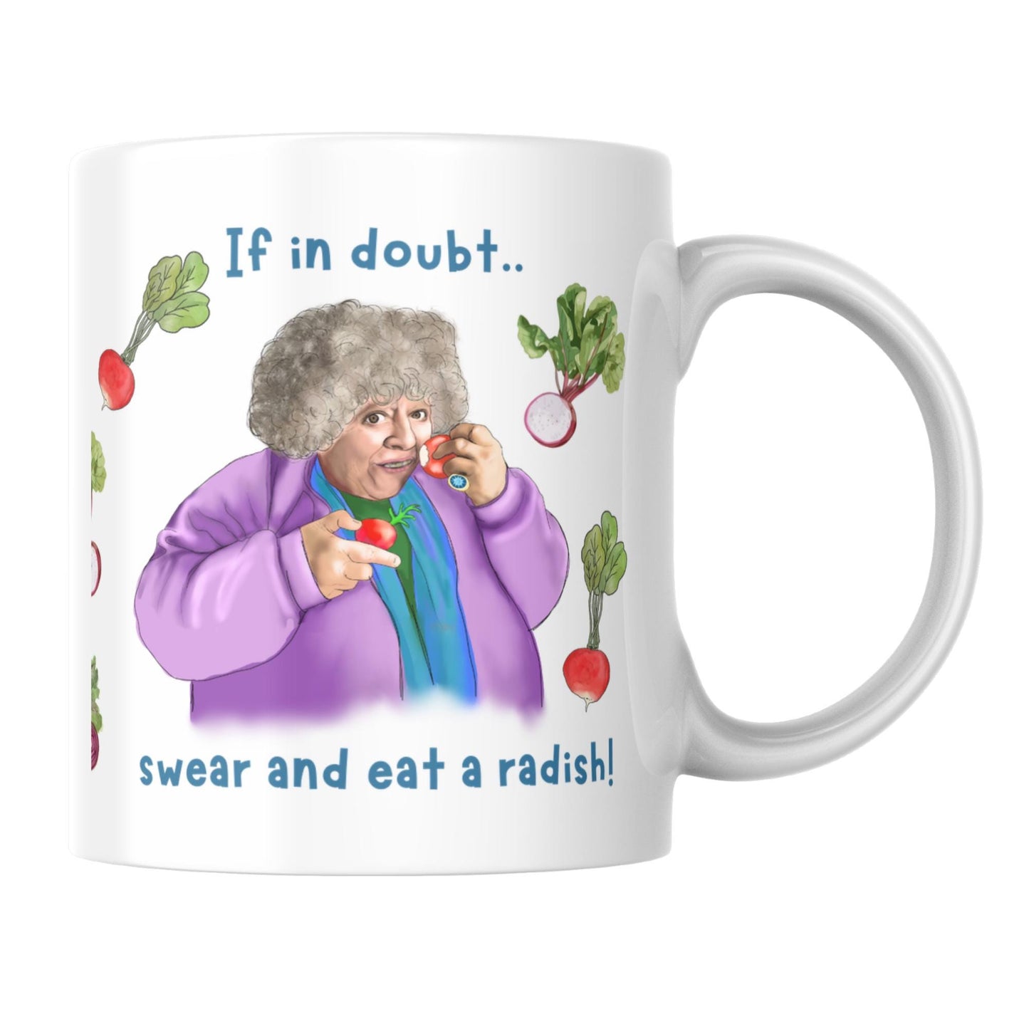 Miriam Margolyes Mug, Radish lover, Secret Santa Gift, British Comedy, British Culture