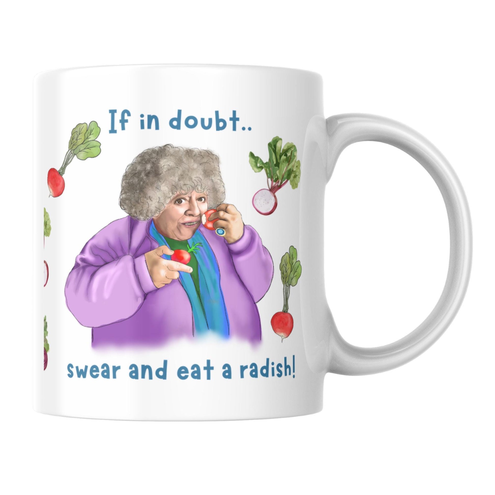 Miriam Margolyes Mug, Radish lover, Secret Santa Gift, British Comedy, British Culture