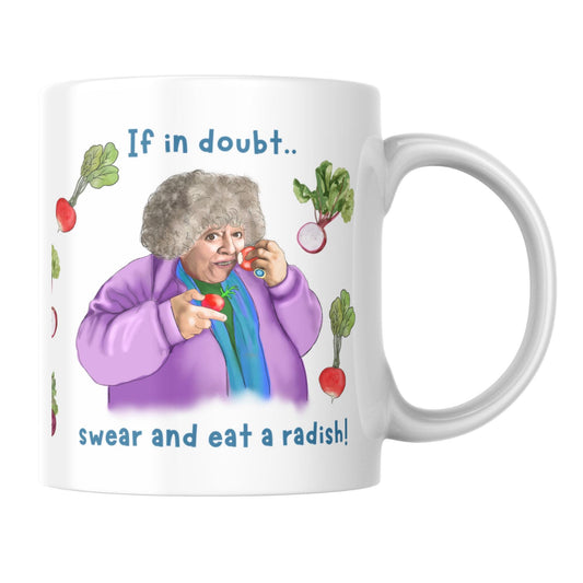 Miriam Margolyes Mug, Radish lover, Secret Santa Gift, British Comedy, British Culture