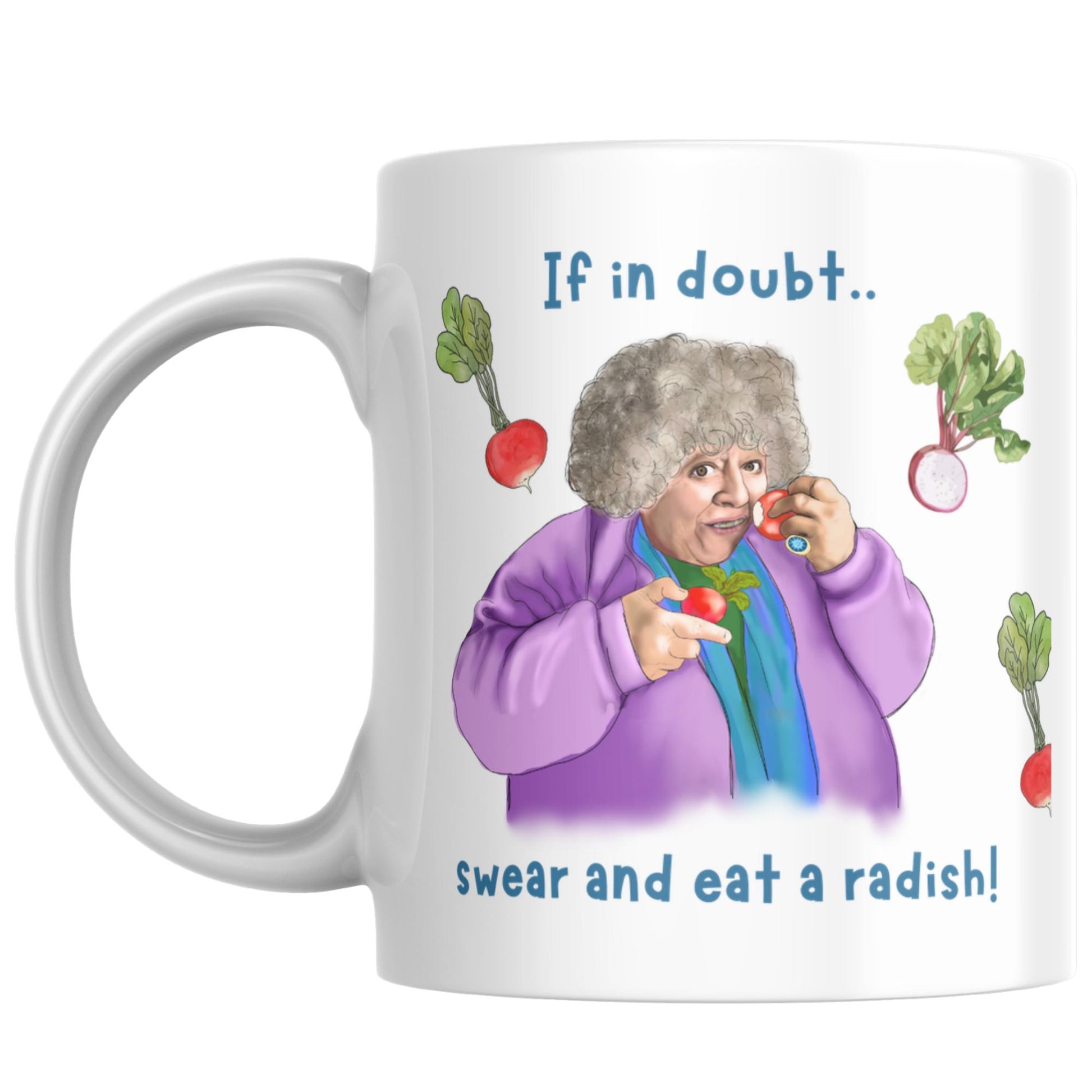 Miriam Margolyes Mug, Radish lover, Secret Santa Gift, British Comedy, British Culture