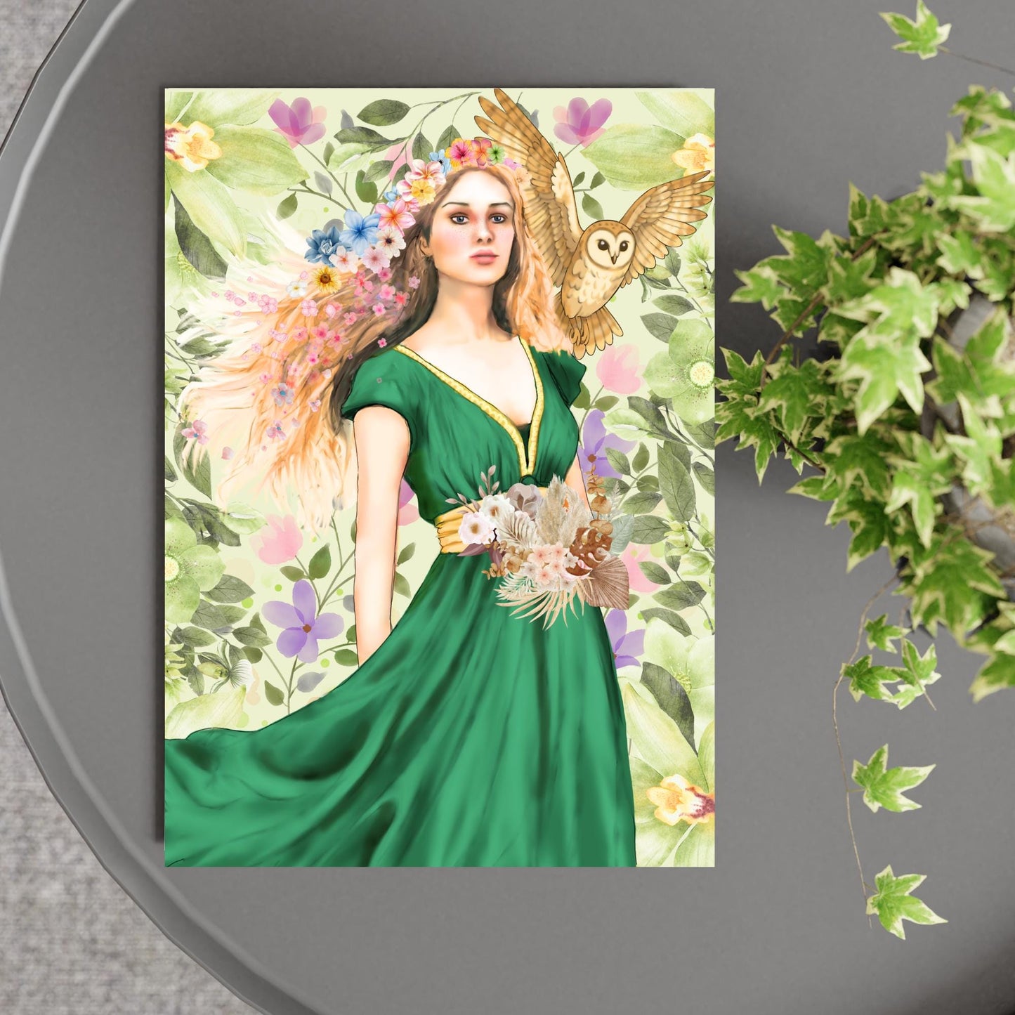 Mabinogion Blodeuwedd Poster Print, Original Artwork, A4 Giclée Wall Art, Celtic Goddess