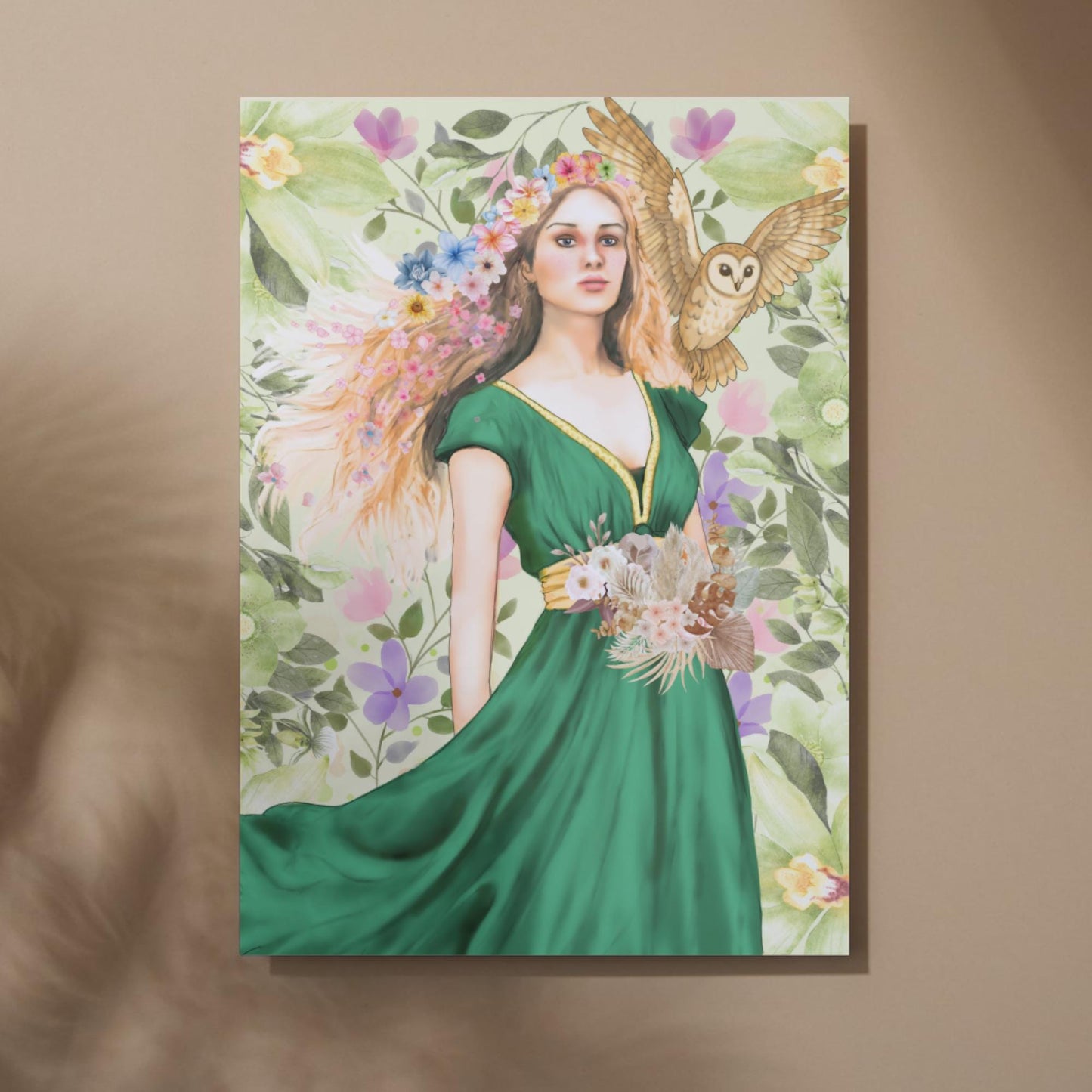 Mabinogion Blodeuwedd Poster Print, Original Artwork, A4 Giclée Wall Art, Celtic Goddess