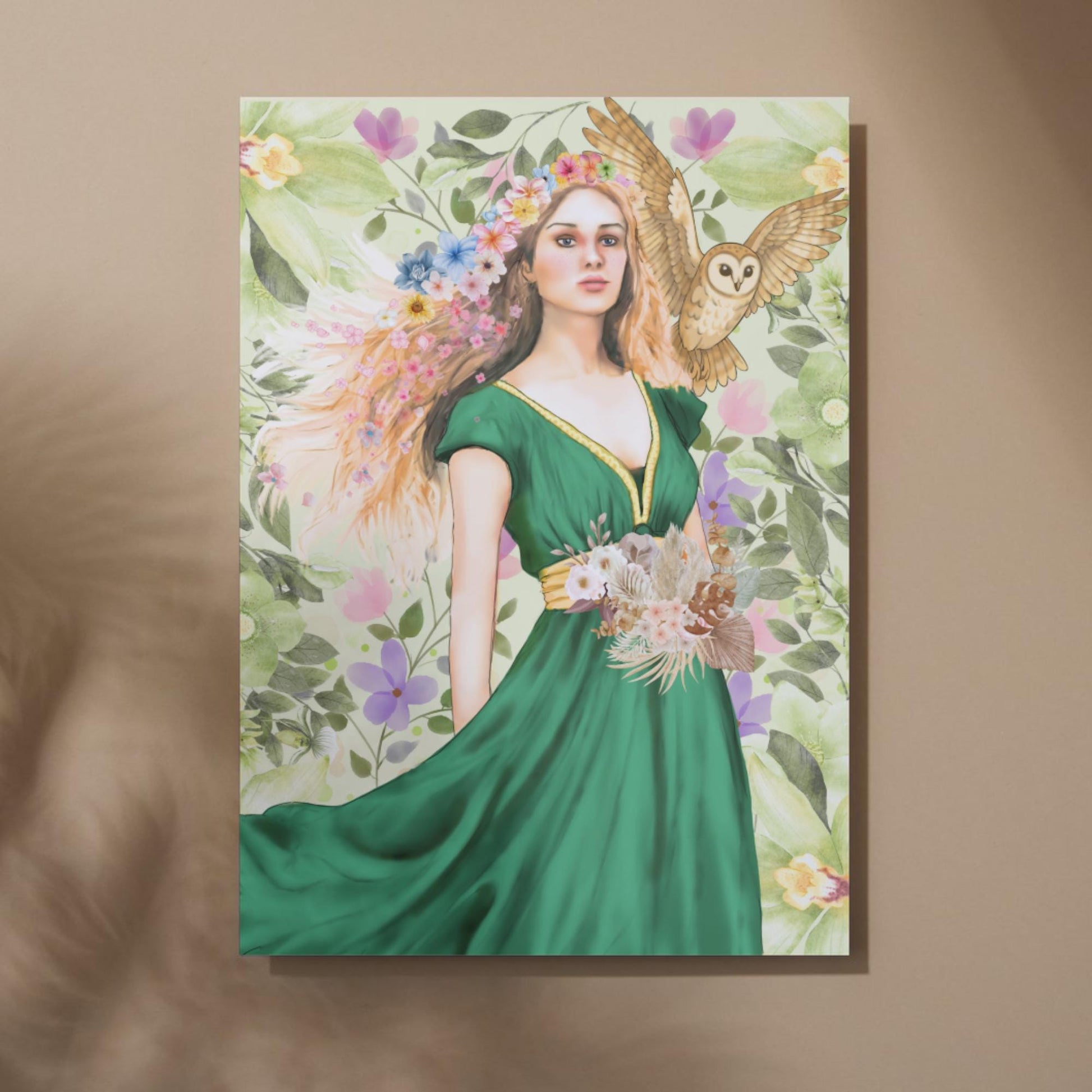 Mabinogion Blodeuwedd Poster Print, Original Artwork, A4 Giclée Wall Art, Celtic Goddess