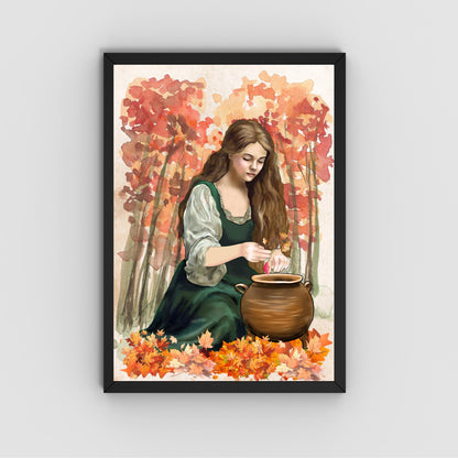 Mabinogion Ceridwen Poster Print, Original Artwork, A4 Giclée Wall Art, Celtic Goddess