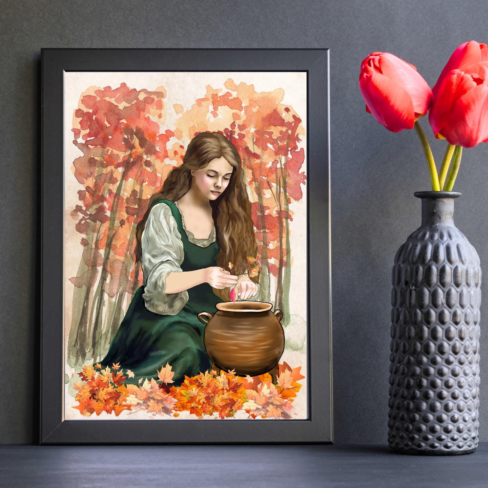 Mabinogion Ceridwen Poster Print, Original Artwork, A4 Giclée Wall Art, Celtic Goddess