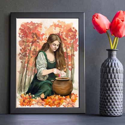 Mabinogion Ceridwen Poster Print, Original Artwork, A4 Giclée Wall Art, Celtic Goddess