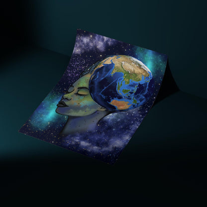 Galaxy Mother Earth Original Artwork, Quirky Wall Art, A4 Poster Print, Pagan, Celestial Wiccan