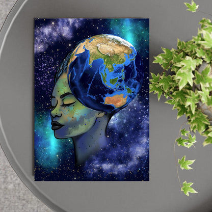 Galaxy Mother Earth Original Artwork, Quirky Wall Art, A4 Poster Print, Pagan, Celestial Wiccan