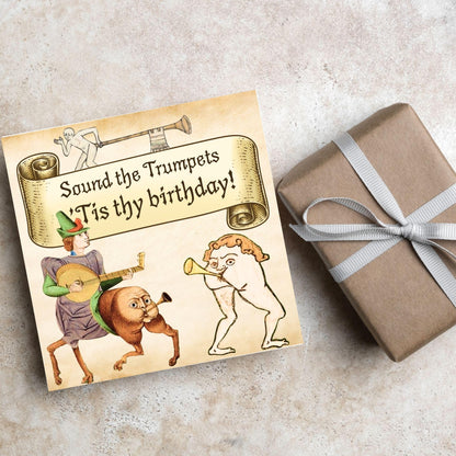 Medieval Butt Trumpet Birthday Card, Funny Marginalia Card, Rude Birthday Card for Friend, For Brother, For Sister