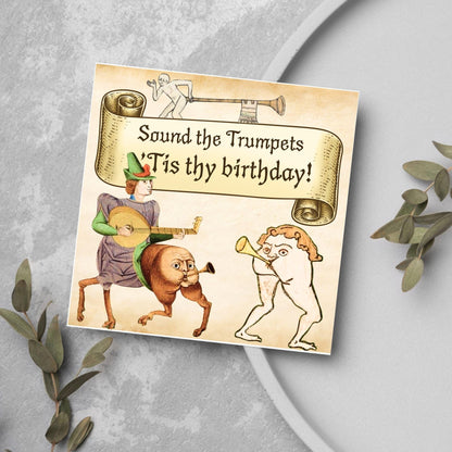 Medieval Butt Trumpet Birthday Card, Funny Marginalia Card, Rude Birthday Card for Friend, For Brother, For Sister