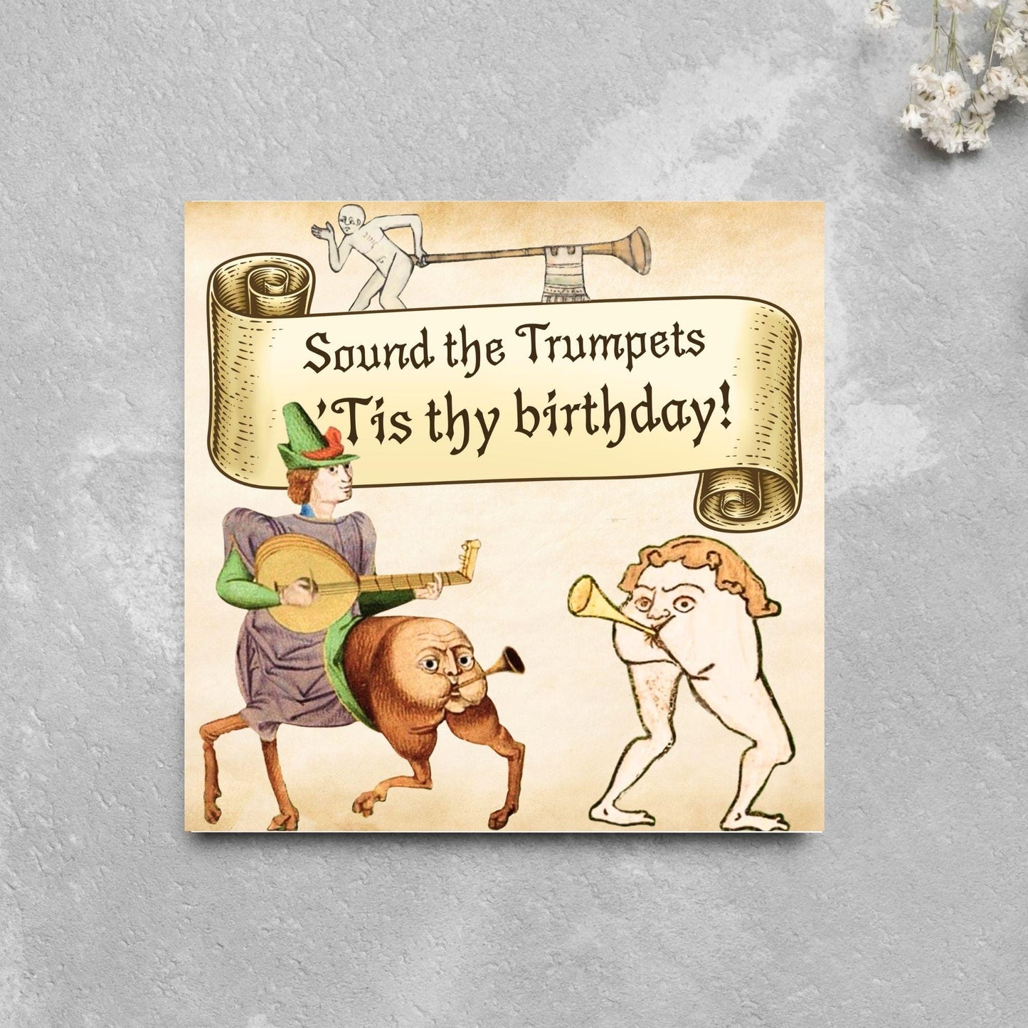 Medieval Butt Trumpet Birthday Card, Funny Marginalia Card, Rude Birthday Card for Friend, For Brother, For Sister