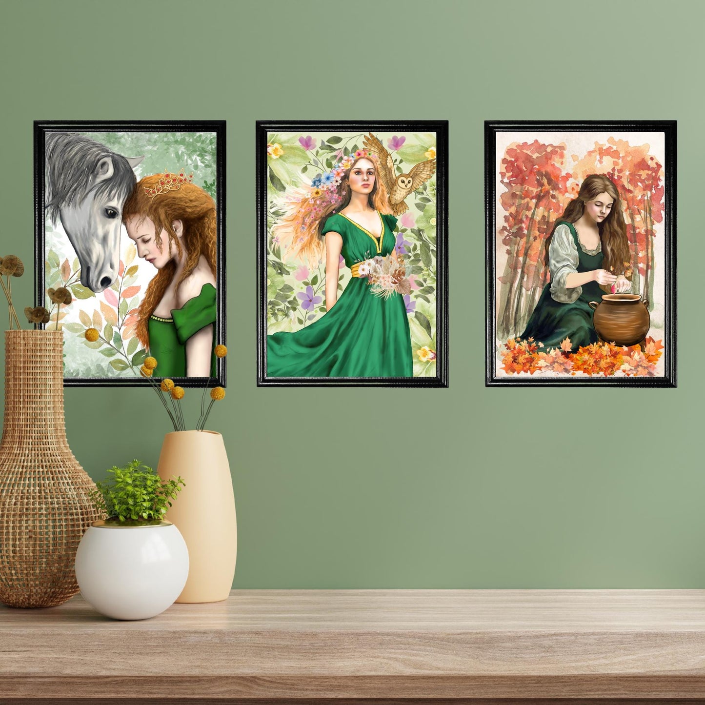 Mabinogion Blodeuwedd Poster Print, Original Artwork, A4 Giclée Wall Art, Celtic Goddess