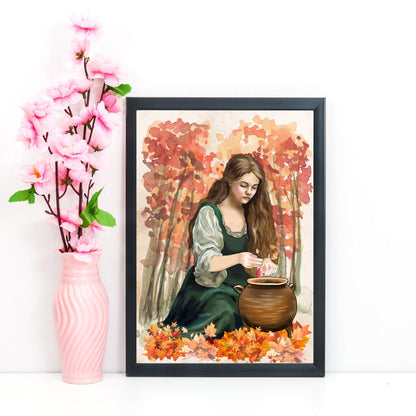Mabinogion Ceridwen Poster Print, Original Artwork, A4 Giclée Wall Art, Celtic Goddess