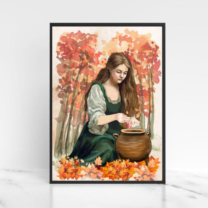 Mabinogion Ceridwen Poster Print, Original Artwork, A4 Giclée Wall Art, Celtic Goddess