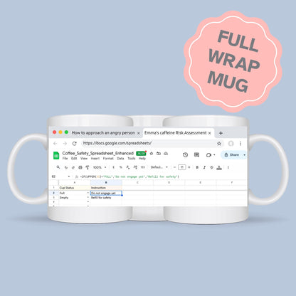 Personalised Spreadsheet Mug, Funny Coffee Cup, Great Gift for Co-Worker, Office