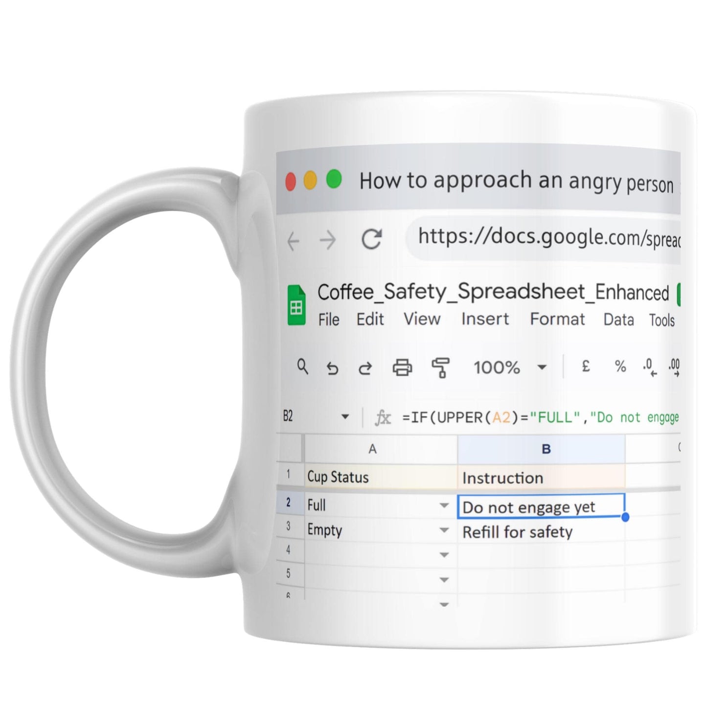 Personalised Spreadsheet Mug, Funny Coffee Cup, Great Gift for Co-Worker, Office