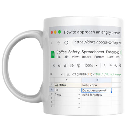 Personalised Spreadsheet Mug, Funny Coffee Cup, Great Gift for Co-Worker, Office
