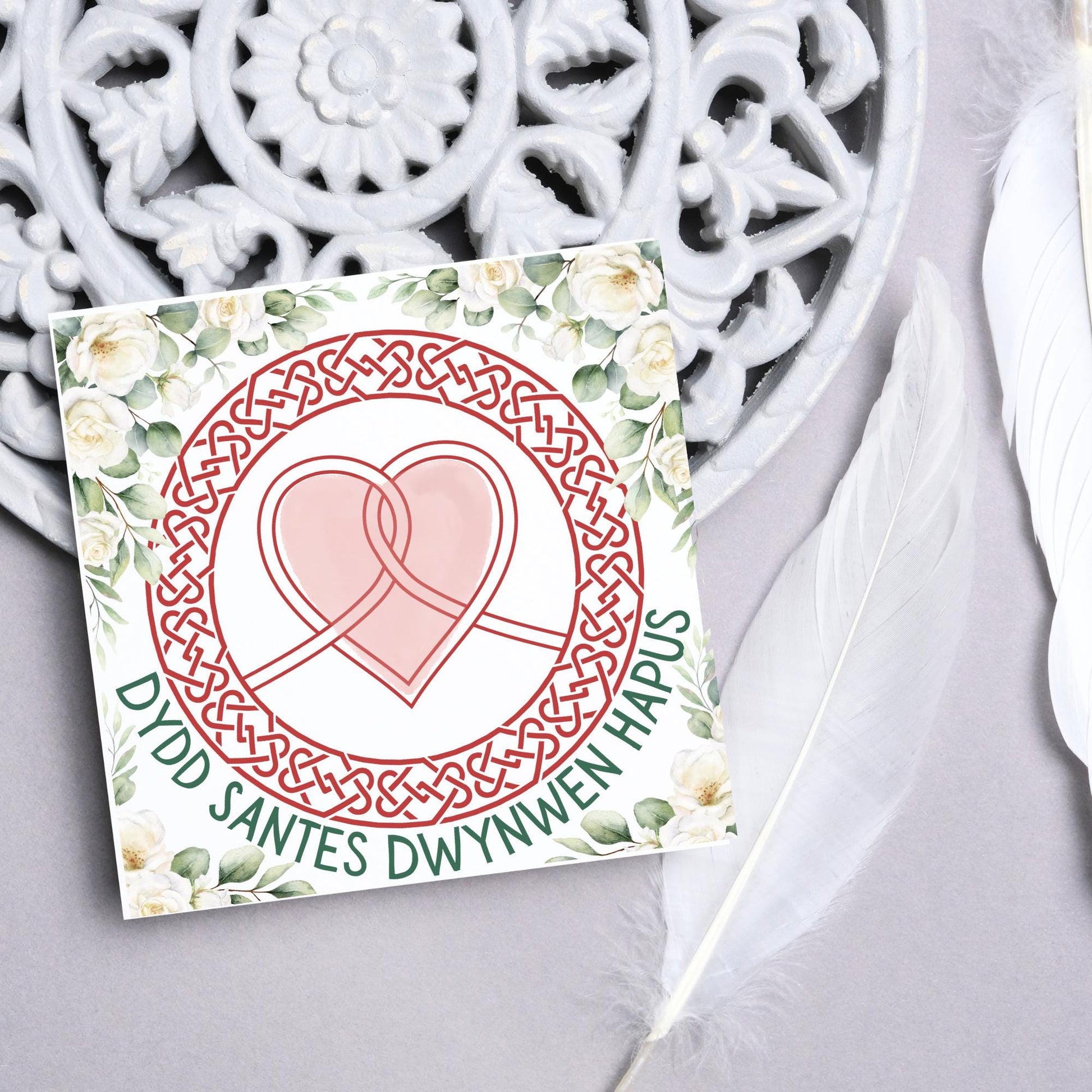 Dydd Santes Dwynwen Hapus Card, Valentine's Card, Traditional Welsh Card, Welsh love Card, Card for Husband, For Wife