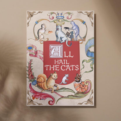 Medieval Cats A4 Print, Baroque Poster, Quirky Art, Funny Badly Drawn Cats Print, Gothic Home Decor,