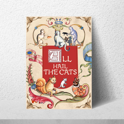 Medieval Cats A4 Print, Baroque Poster, Quirky Art, Funny Badly Drawn Cats Print, Gothic Home Decor,