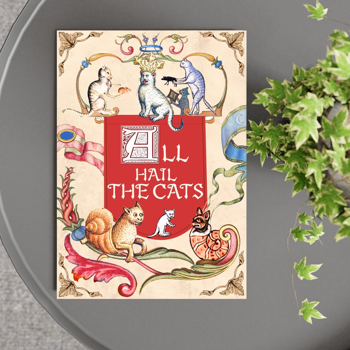Medieval Cats A4 Print, Baroque Poster, Quirky Art, Funny Badly Drawn Cats Print, Gothic Home Decor,