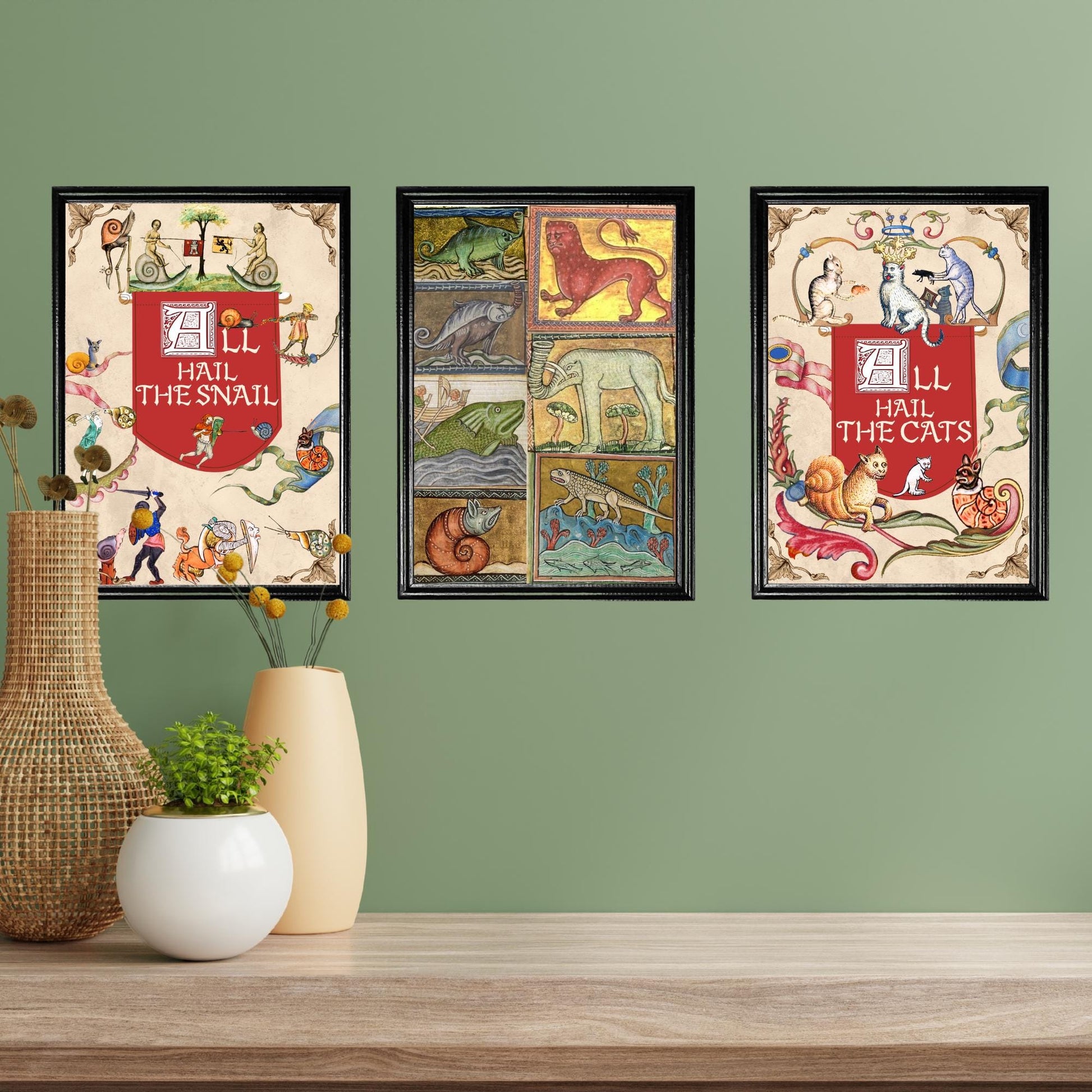 Medieval Cats A4 Print, Baroque Poster, Quirky Art, Funny Badly Drawn Cats Print, Gothic Home Decor,