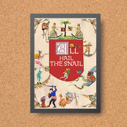 Medieval Snails A4 Print, Baroque Poster, Quirky Art, Funny Badly Drawn Snails Print, Gothic Home Decor, Marginalia