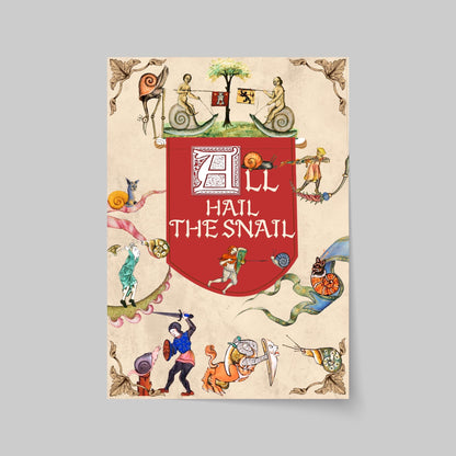 Medieval Snails A4 Print, Baroque Poster, Quirky Art, Funny Badly Drawn Snails Print, Gothic Home Decor, Marginalia