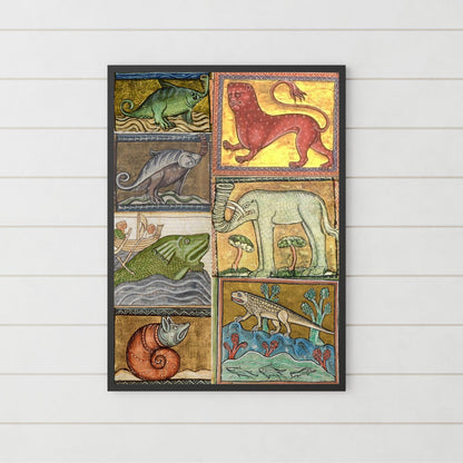 Medieval Animals A4 Print, Baroque Poster, Quirky Art, Funny Badly Drawn Animal Print, Gothic Home Decor, Marginalia