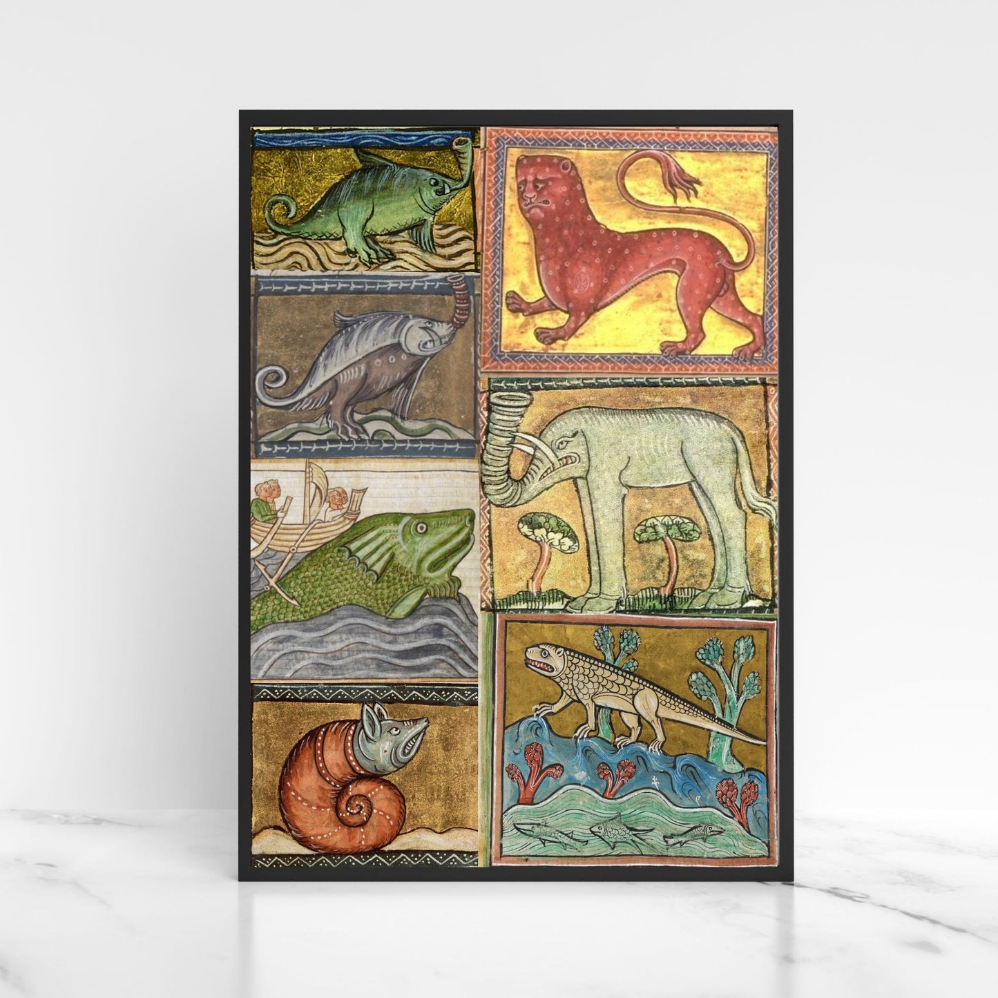Medieval Animals A4 Print, Baroque Poster, Quirky Art, Funny Badly Drawn Animal Print, Gothic Home Decor, Marginalia