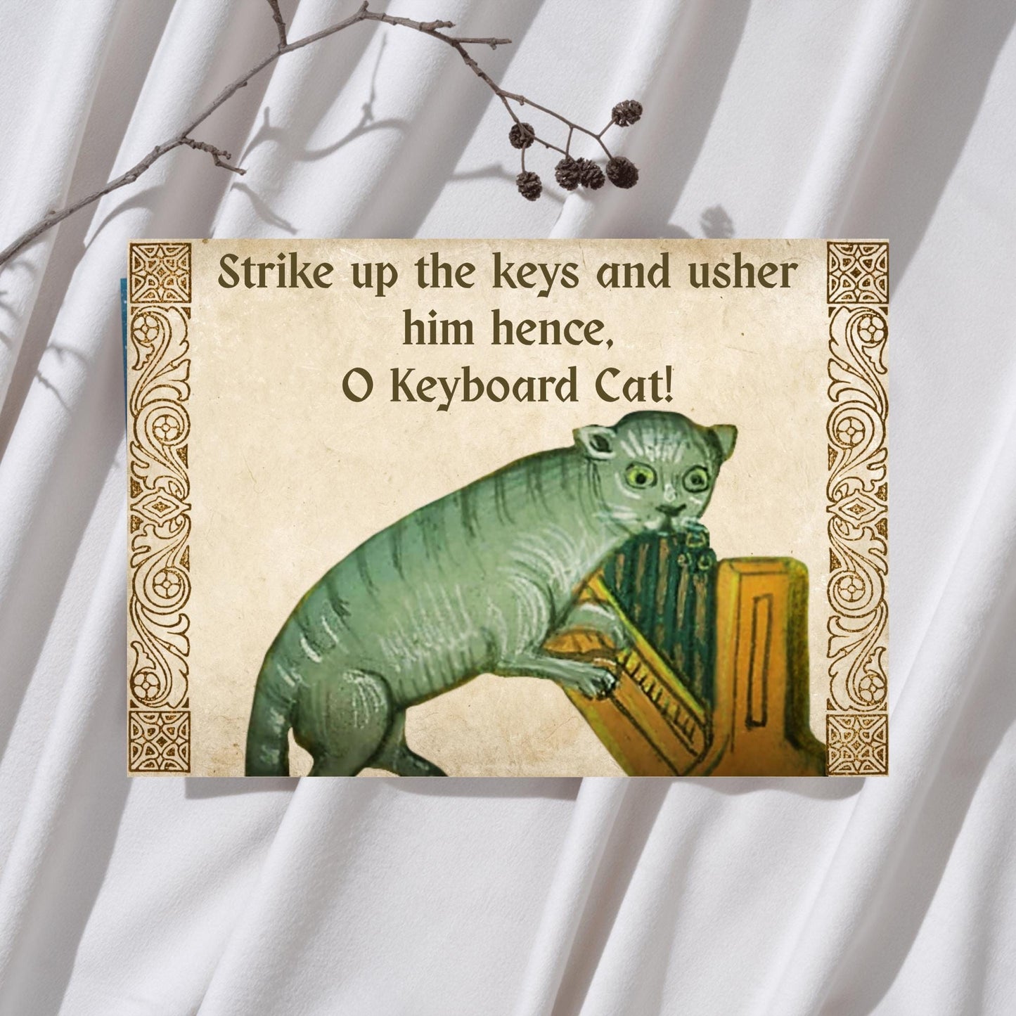 Medieval Keyboard Cat Art Print, Quirky Gothic Home Decor, Internet Meme Poster