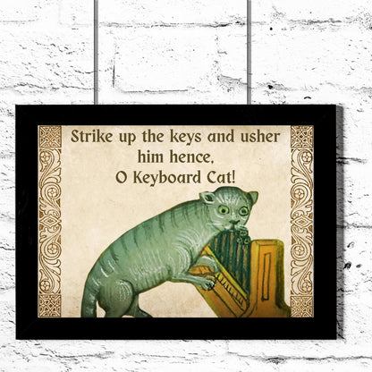 Medieval Keyboard Cat Art Print, Quirky Gothic Home Decor, Internet Meme Poster