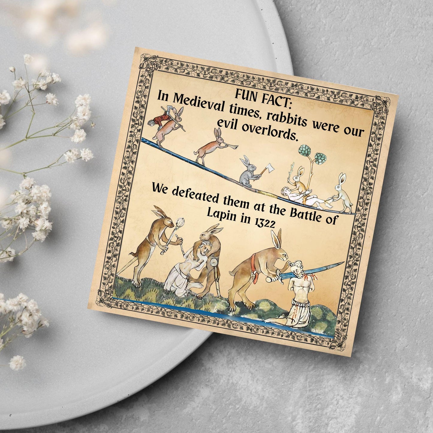 Funny Medieval Card, Rabbit Marginalia Card, Birthday Card for Friend, For Brother, For Sister, Medieval Bunnies
